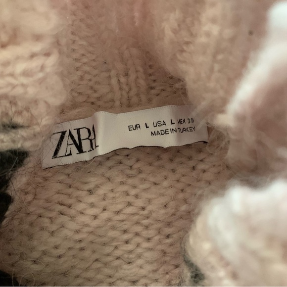 Zara Chunky Knit Turtleneck Sweater Large Abstract Colorblock Wool Blend - Picture 6 of 7